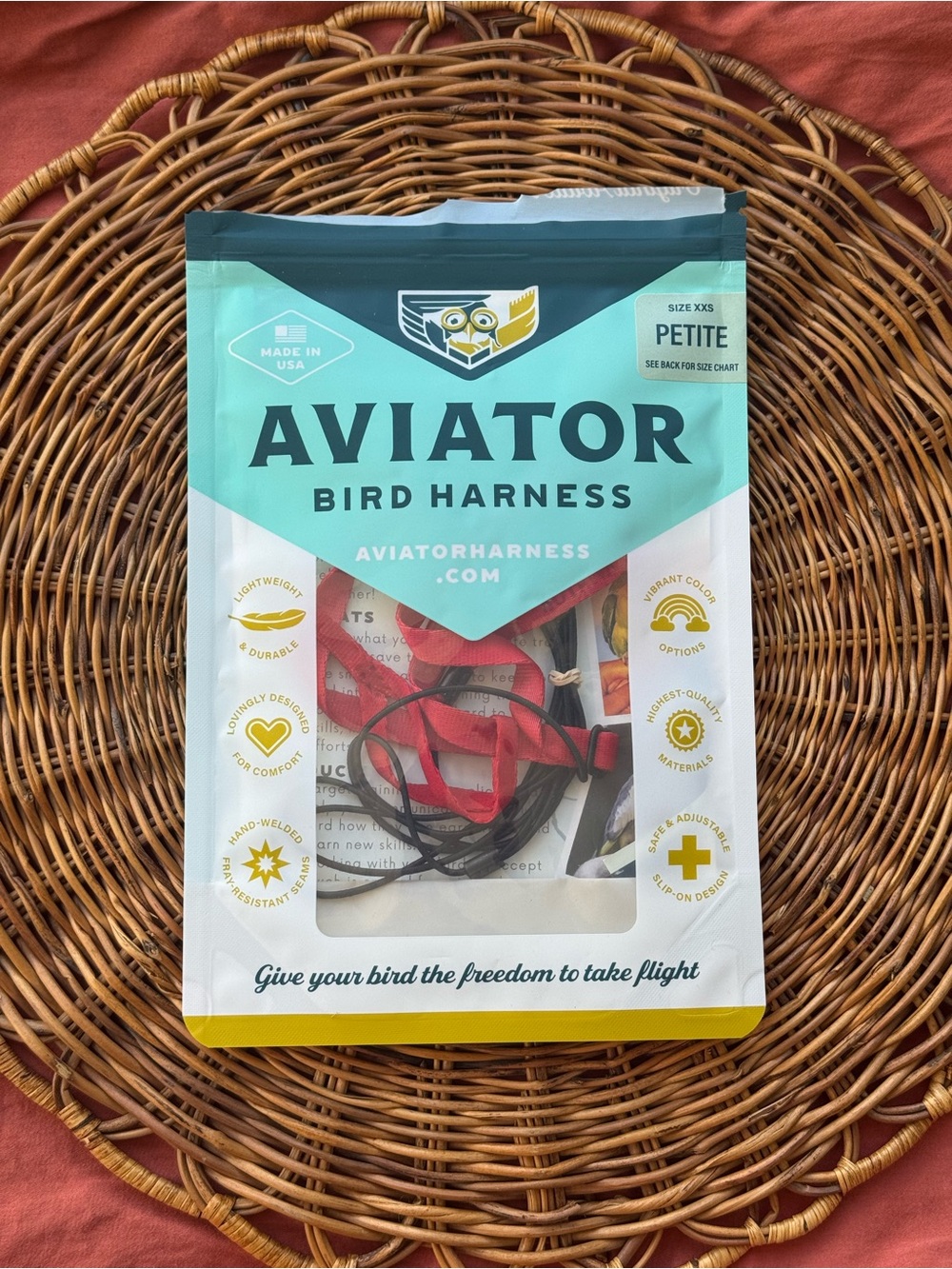🦜New Aviator Bird Harness - Petite Red - Parrot Harness - Conure Harness🦜